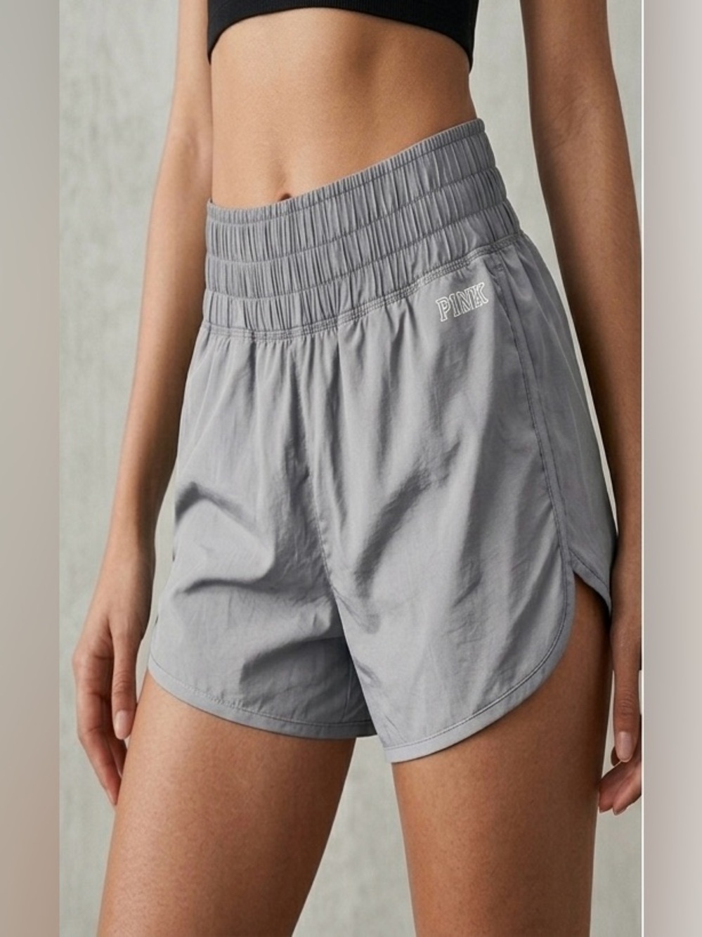 PINK Victoria's Secret Active High Waisted Running Shorts Light Grey L